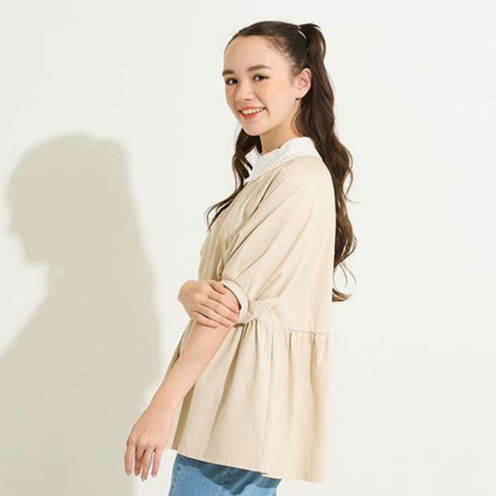 [AMI] Cool Touch Embroidered Collar Peplum Pullover,Black, medium image number 5