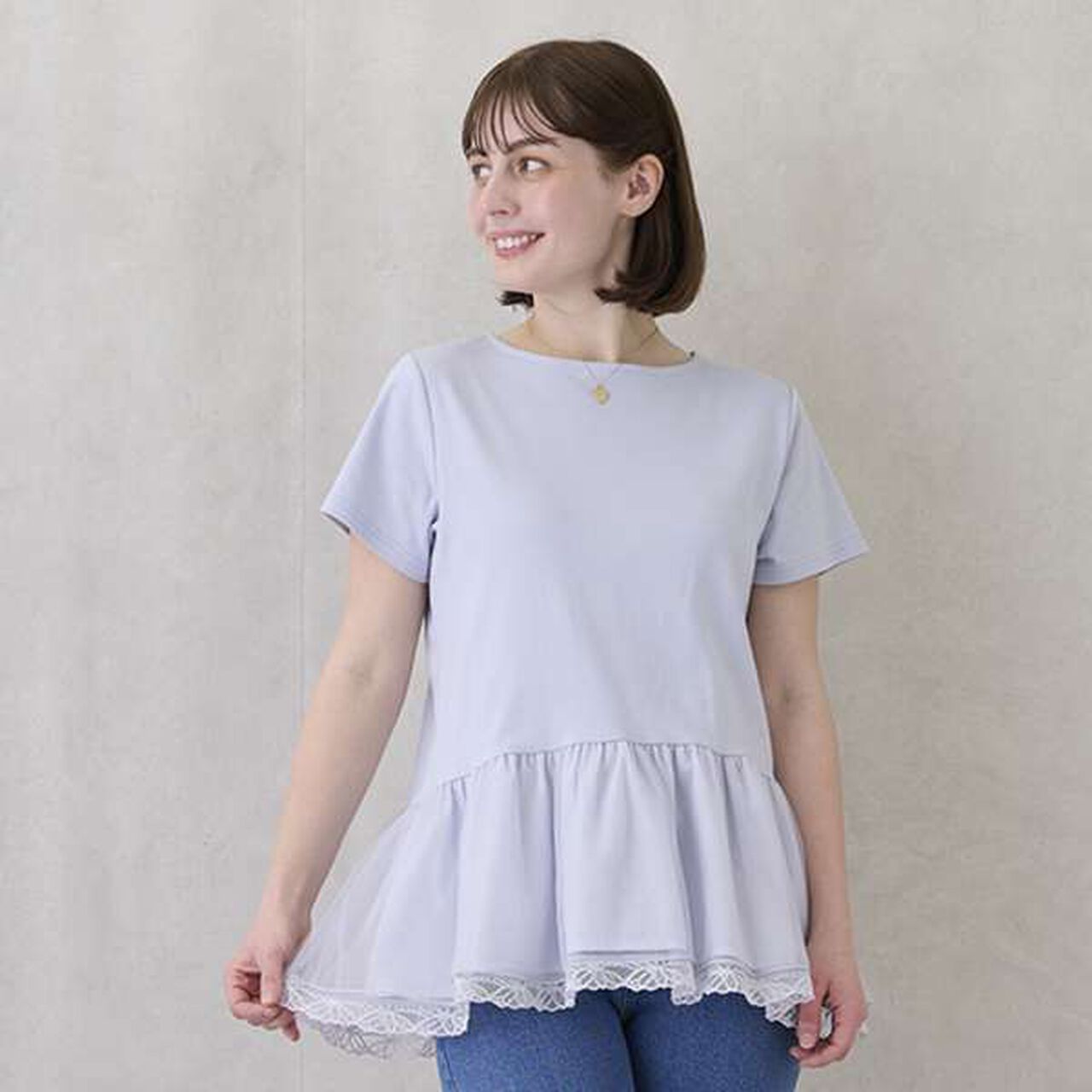 [Link] Sheer Peplum Docking T-Shirt,Off white, large image number 15