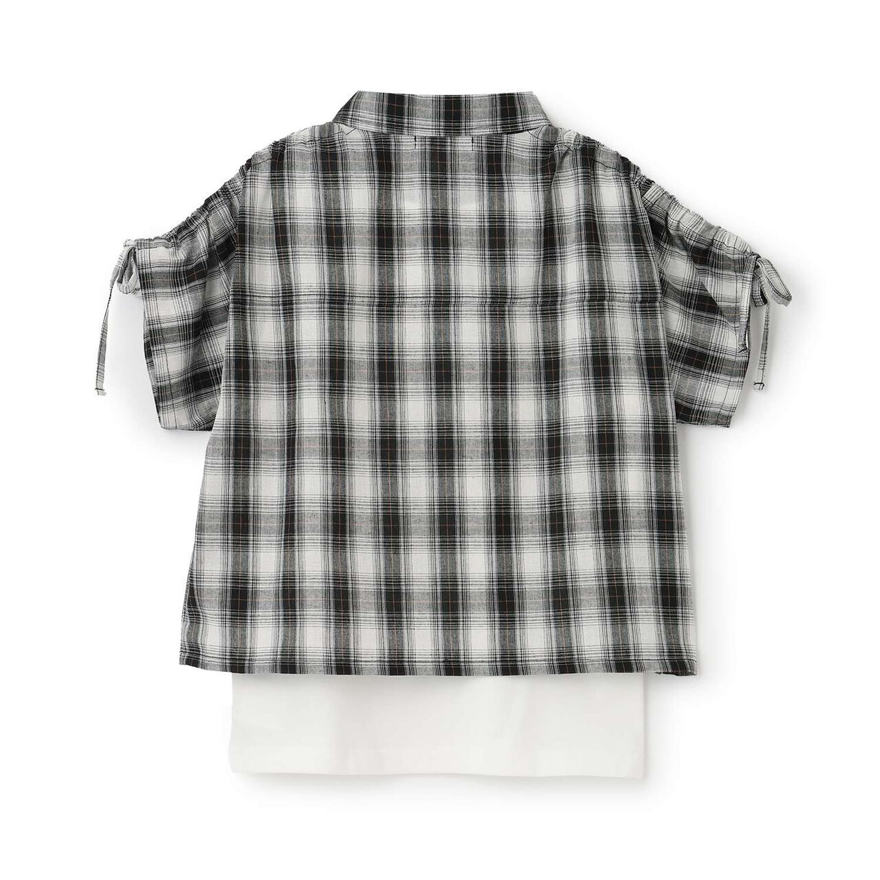 [3WAY] Checkered Shirt with Sleeve Drawstring + Tank Top Set,Black, large image number 1