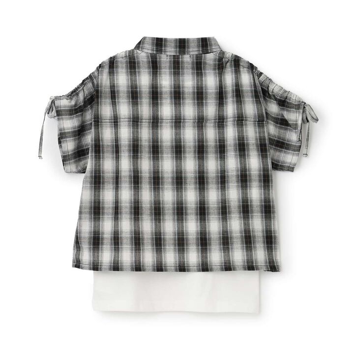 [3WAY] Checkered Shirt with Sleeve Drawstring + Tank Top Set,Black, medium image number 1