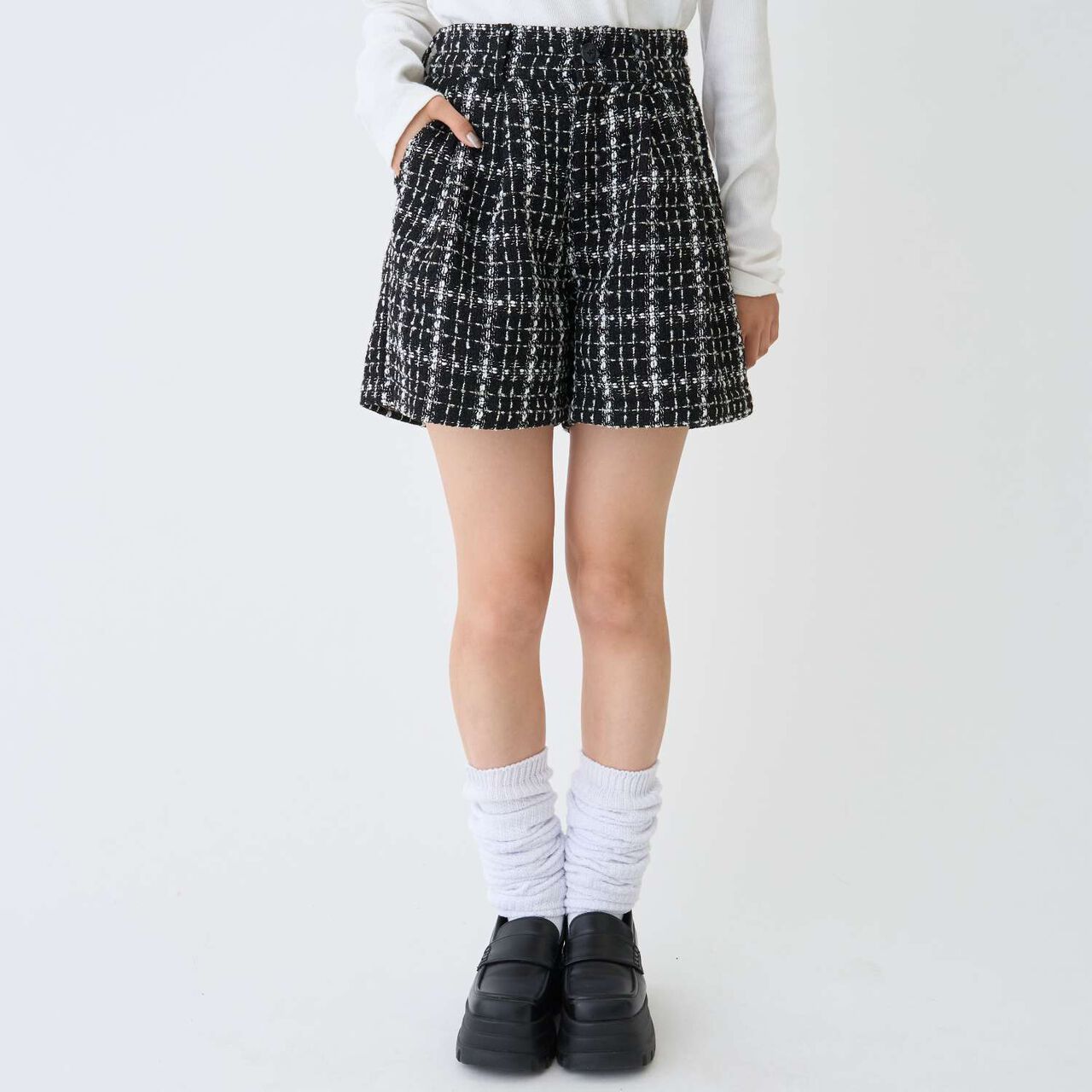 Adult-Style Holiday Tweed Short Pants,White, large image number 1