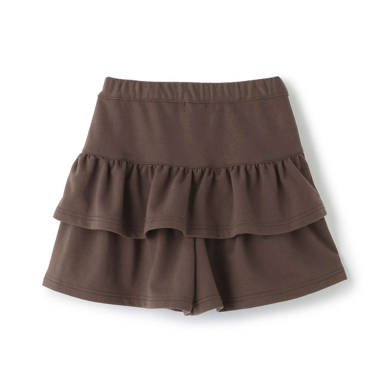 Lightweight French Terry Tiered Skirt-Shorts,Dark brown, large image number 1
