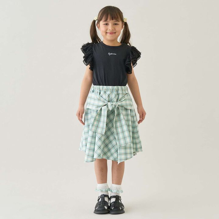 Gathered Check Shirt-Style Skirt with Inner Shorts [Kids Girls],Red, medium image number 16