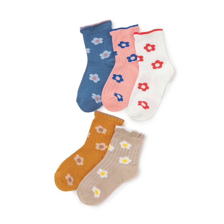 Flower All-Over Pattern Crew Socks [Kids Girls],Pink, medium image number 1