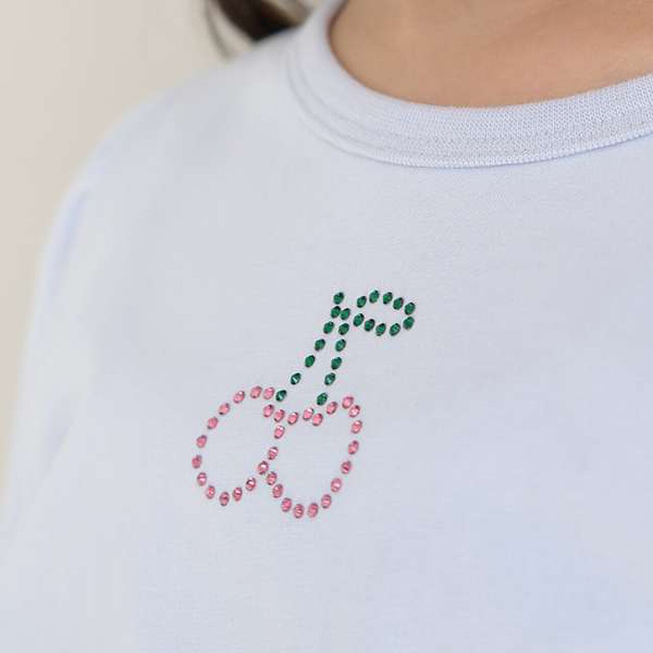 Soft Cotton Assorted Line Stone Motif Puff A-Line T-Shirt,Cream, large image number 5