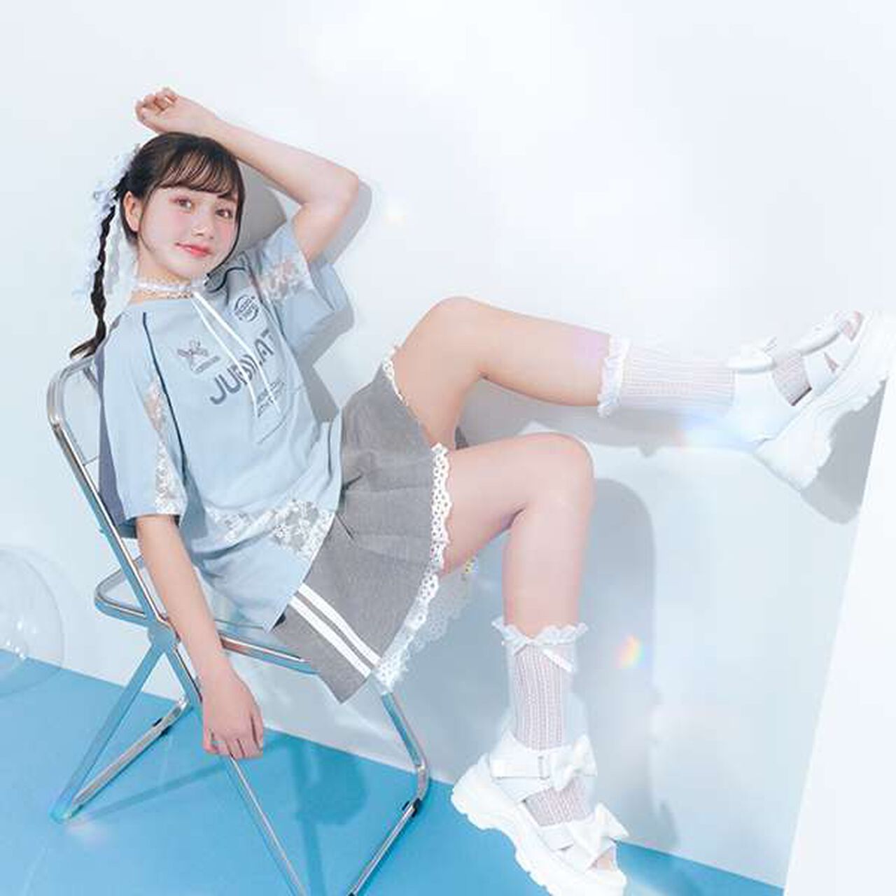 Jersey Skirt & Lace Pants Set,Gray, large image number 0