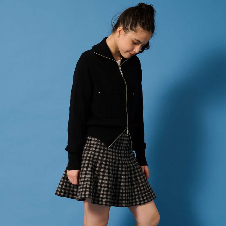 [AMI] Double Zipper Knit Cardigan × Checkered Mermaid Skirt,Off white, medium image number 16