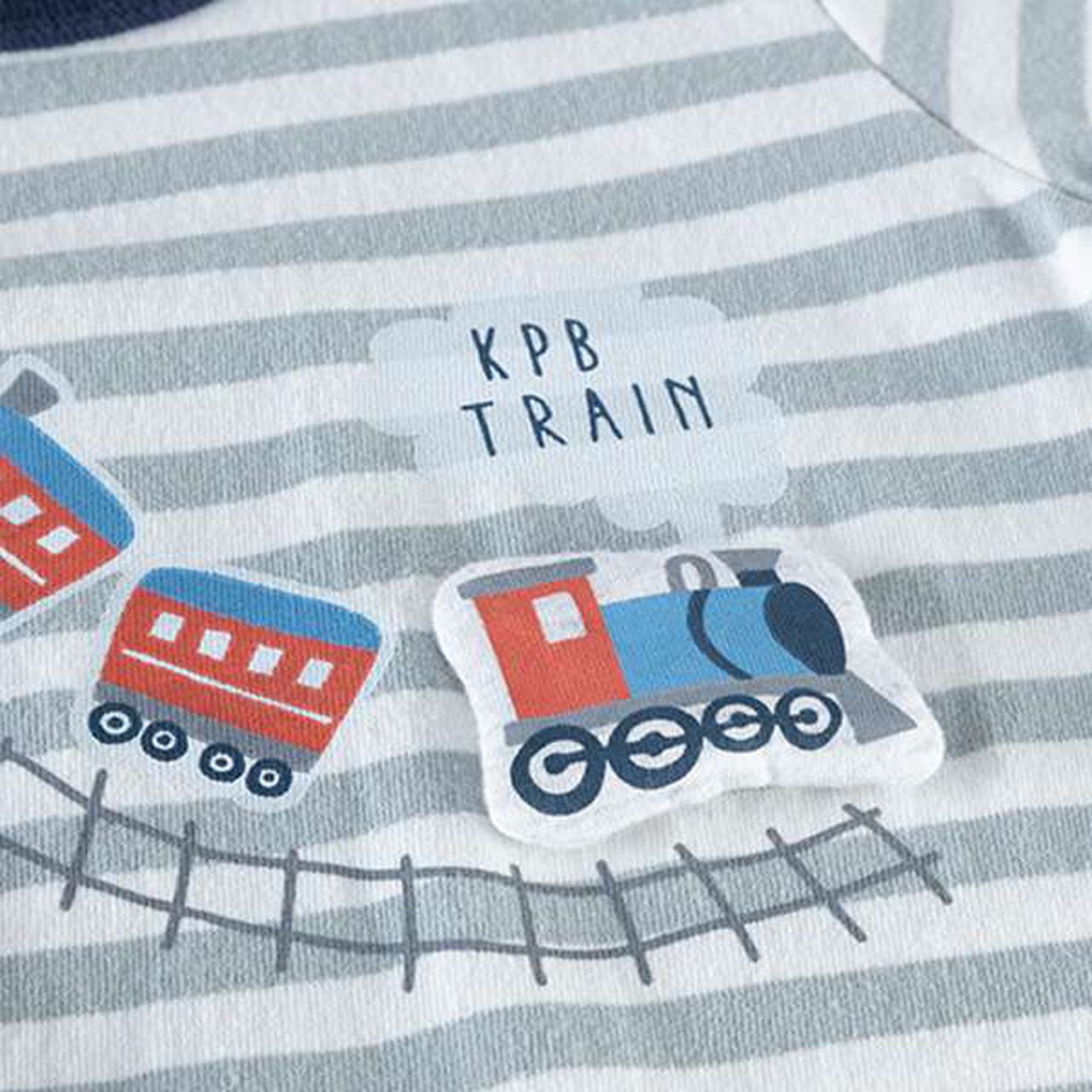 Stripe Pattern Train Motif Short All-in-One (Free 70-80 cm),Yellow, large image number 2