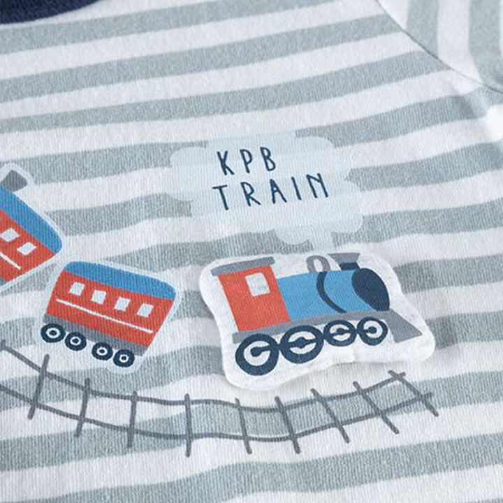 Stripe Pattern Train Motif Short All-in-One (Free 70-80 cm),Yellow, medium image number 2