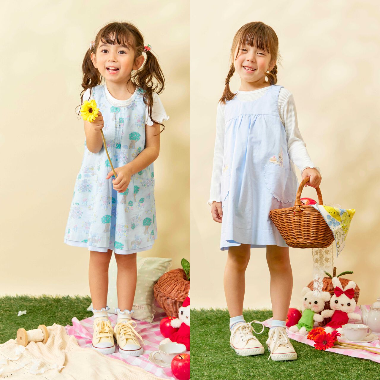 All-Over Pattern Lawn &times; Chambray Reversible Jumper Skirt,Blue, large image number 0