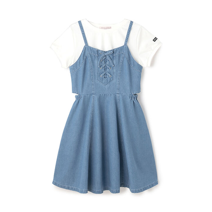 [Cool Touch] Side Slit Lace-Up Jumper Skirt Set,Blue, medium image number 8