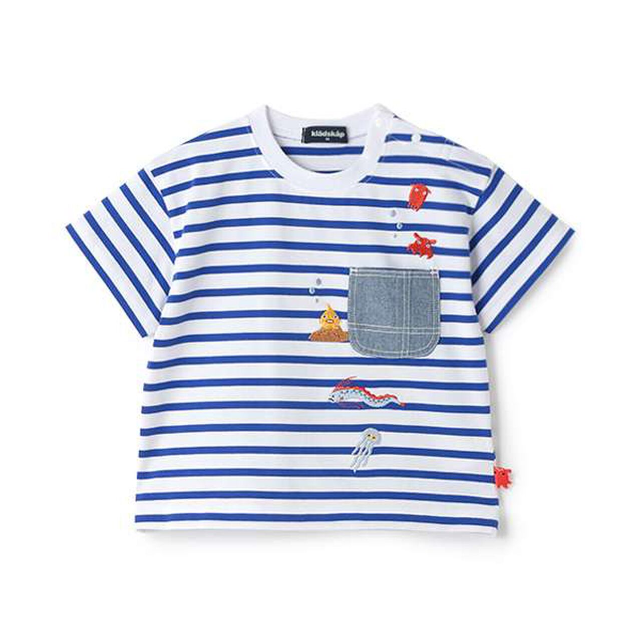 Deep Sea Embroidery Stripe Short Sleeve T-Shirt,Royal blue, large image number 3
