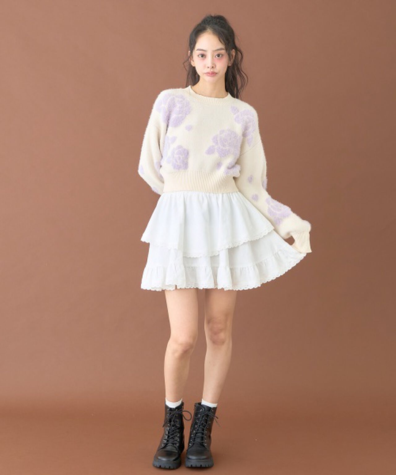 Tiered Frill Mini Skirt [Korean Fashion],Off white, large image number 1