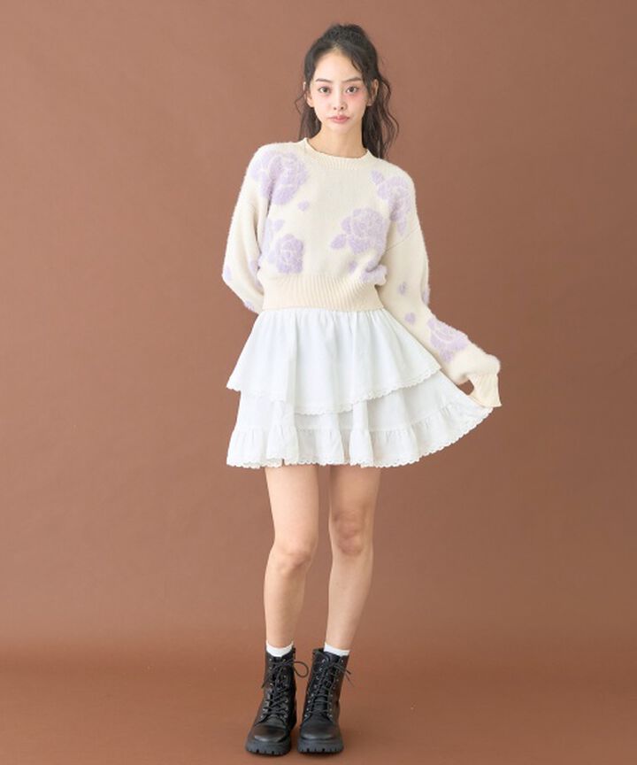 Tiered Frill Mini Skirt [Korean Fashion],Off white, medium image number 1