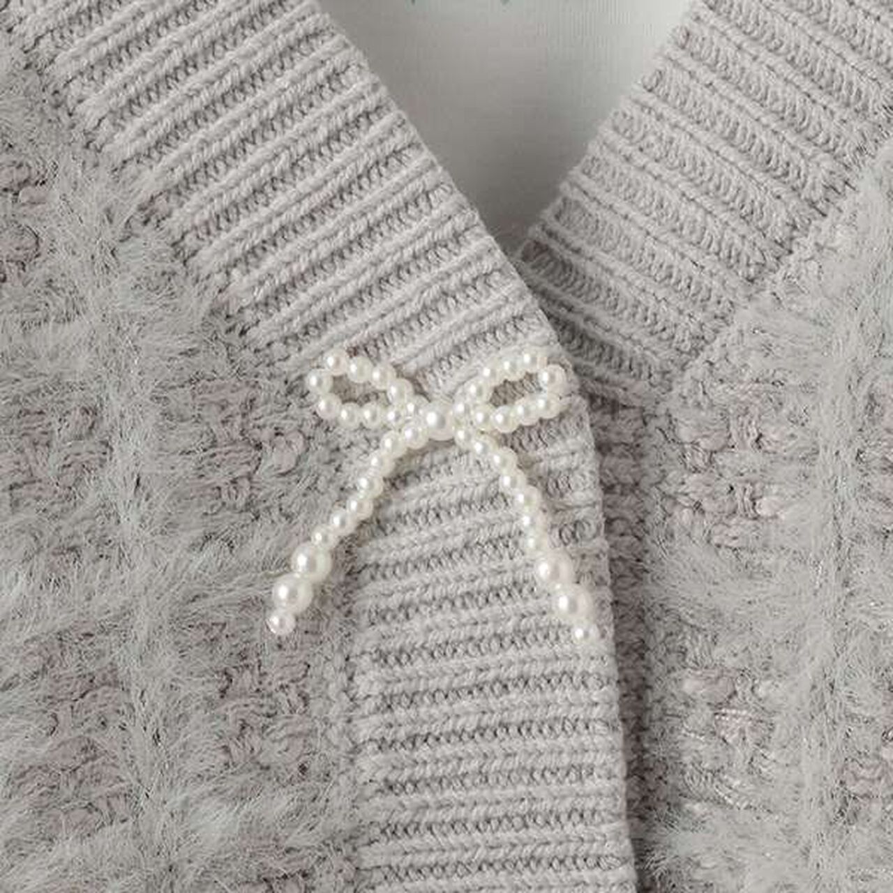 Shaggy Check Cardigan Set,White, large image number 14