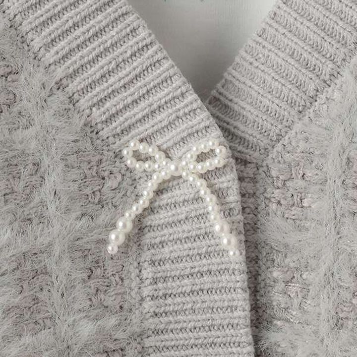 Shaggy Check Cardigan Set,White, medium image number 14