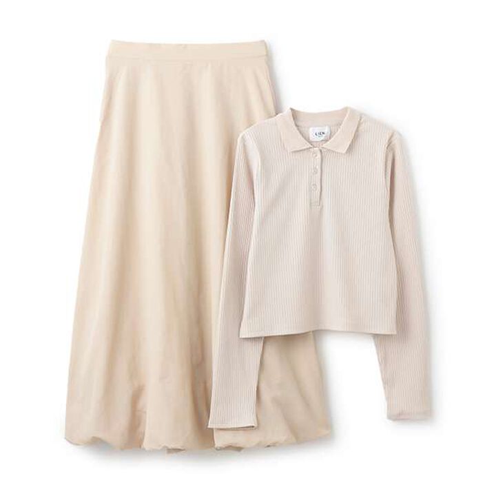 [Link] Collar Long Sleeve T-Shirt & Balloon Skirt Set,Light pink, medium image number 2