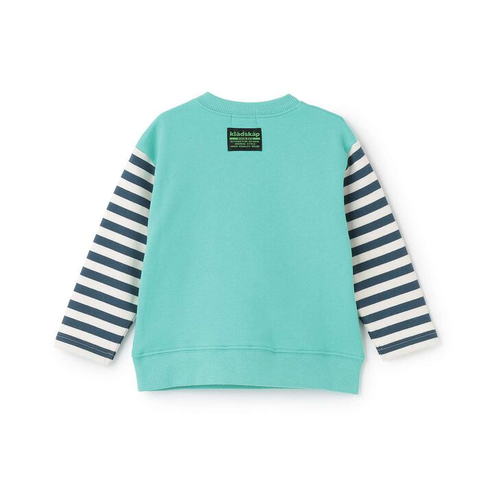 [Restock] Stripe Pattern Sweatshirt with Train Sleeves,Turquoise, medium image number 1