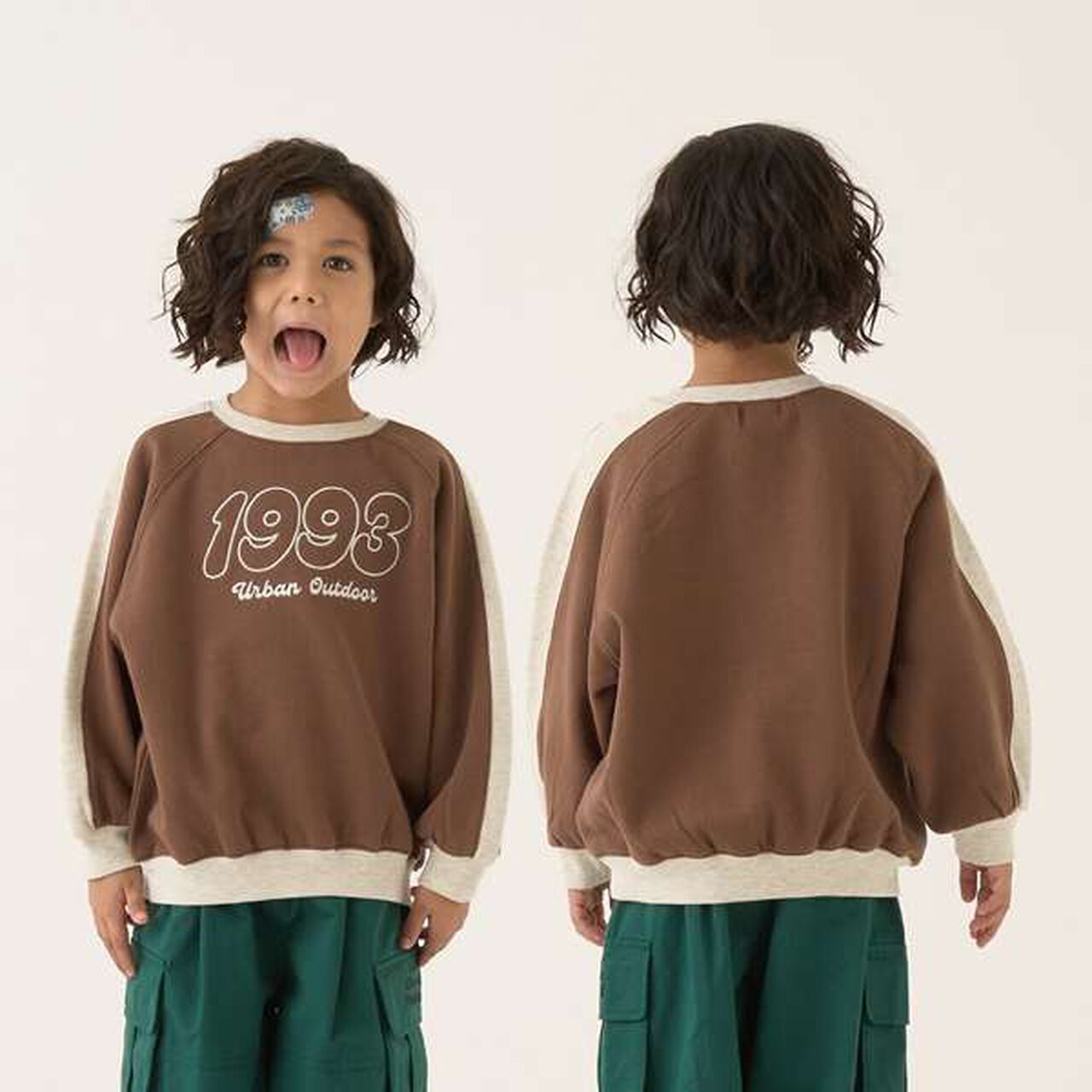 Pilling-Resist Bi-Color Raglan Fleece Sweatshirt,Brown, large image number 0