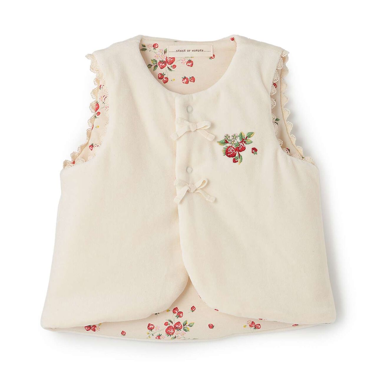 Wild Strawberry Embroidered Vest [Organic] [Made in Japan],Pearl white, large image number 0