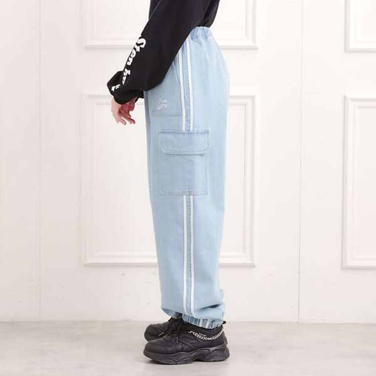 Line Denim Cargo Pants,Light blue, large image number 2