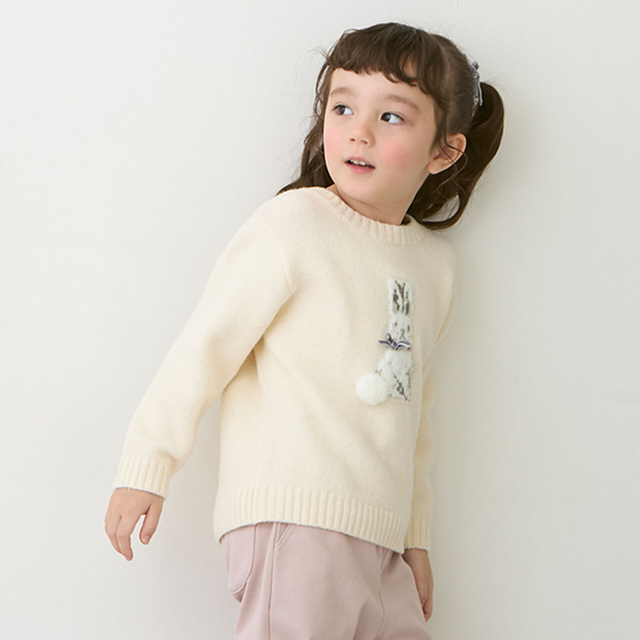 [Matching/Fluffy and Soft] Animal Knitwear (Kids Size),Ivory, large image number 1