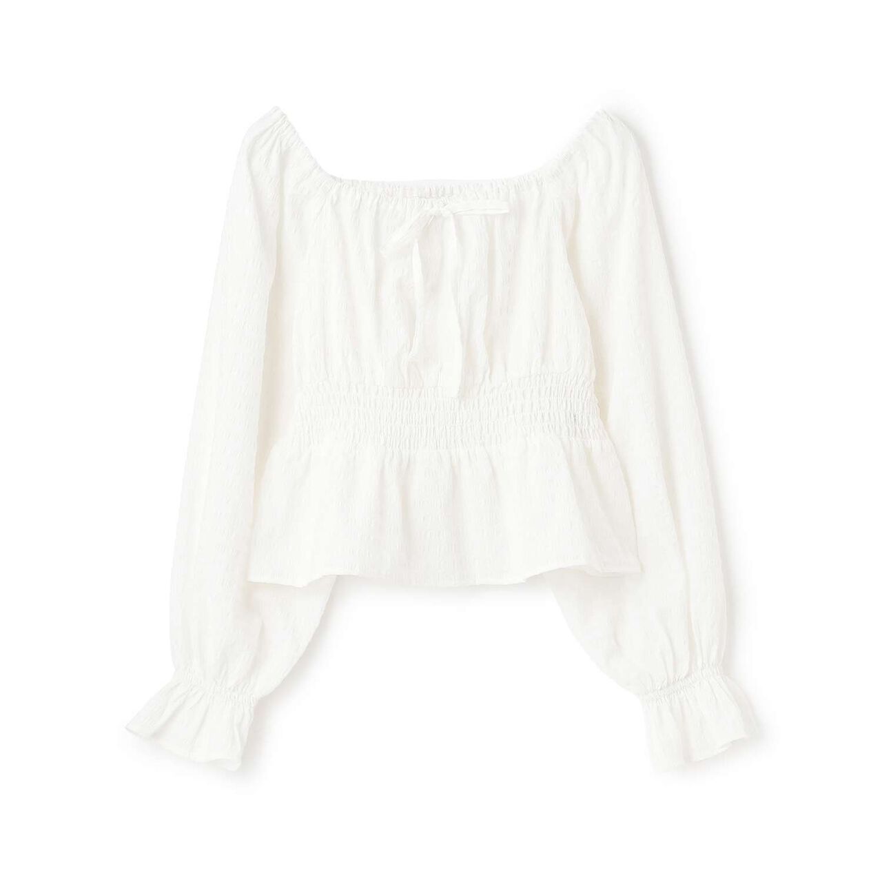 Checkered Off-Shoulder Blouse,Off white, large image number 4