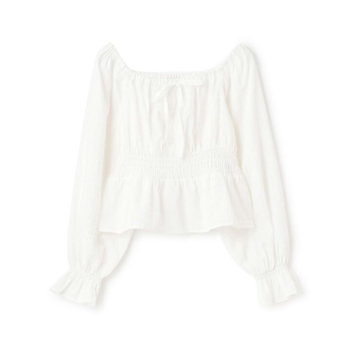 Checkered Off-Shoulder Blouse,Off white, medium image number 4