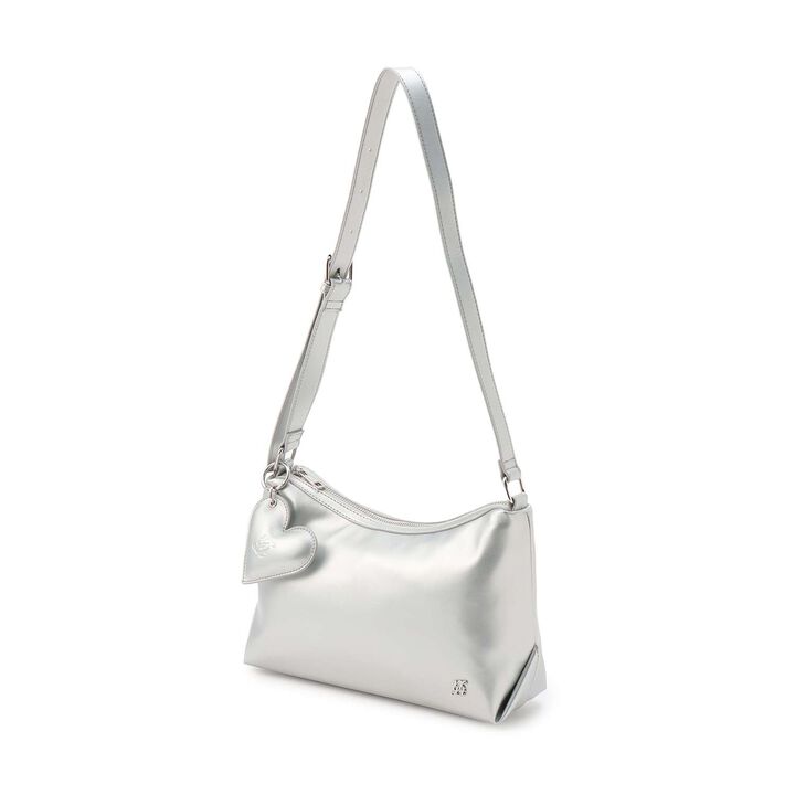 Charm-Embellished Faux Leather Shoulder Bag,Ivory, medium image number 3