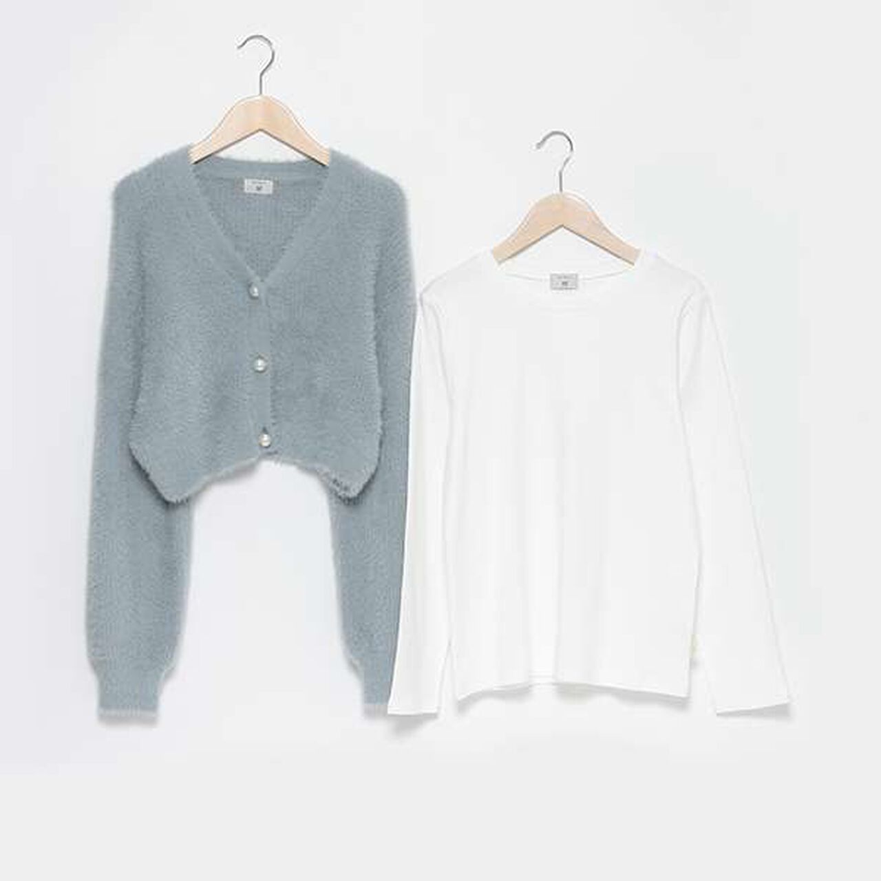 [AMI] Shaggy Cardigan &times; Long Sleeve T-Shirt Set,Light blue, large image number 11