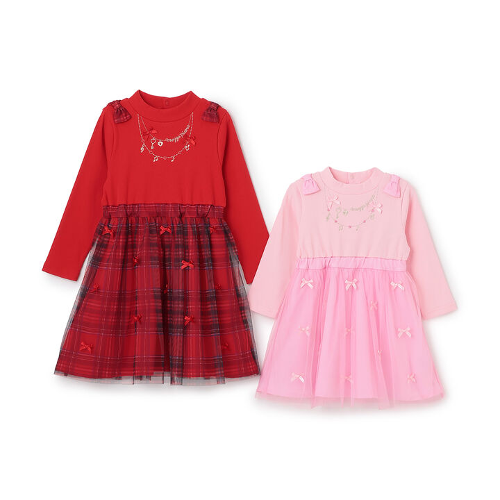 Necklace Embroidery Docking One-Piece Dress,Red, medium image number 3