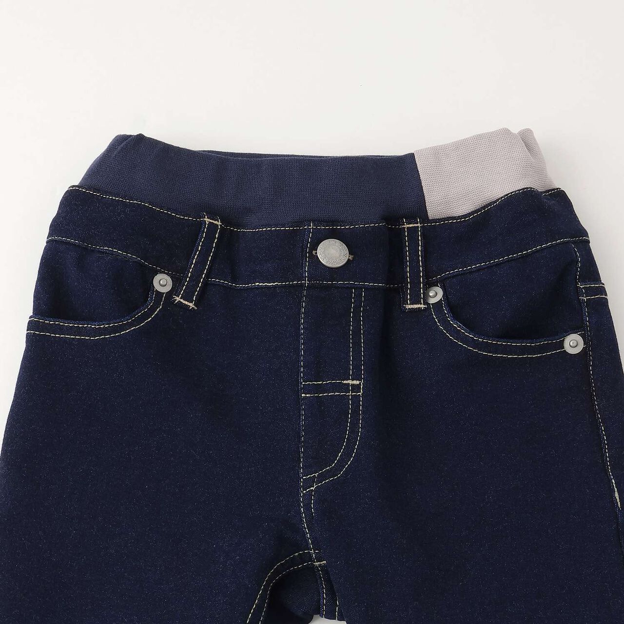 Knit Denim Straight Pants,Navy, large image number 2