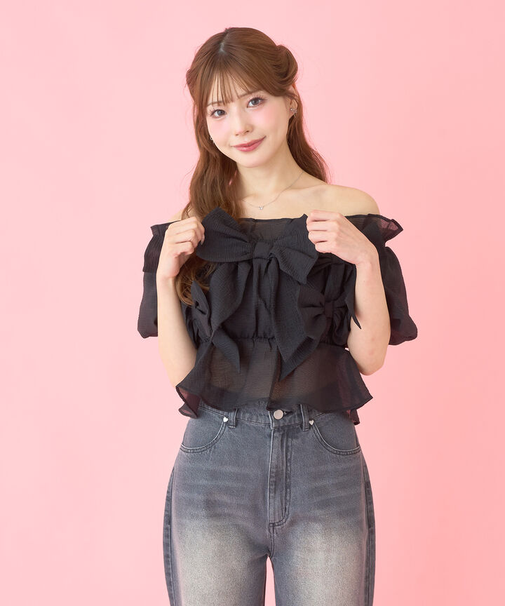 Ribbon Whip Blouse,Black, medium image number 2