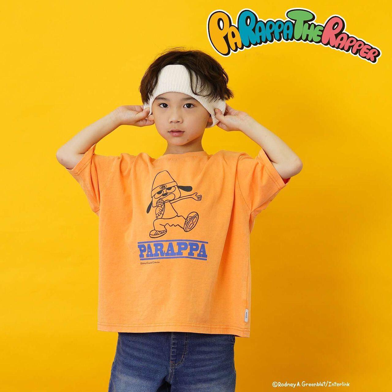 [PaRappa the Rapper] 彩色寬版撞色標誌短袖T恤,橙色, large image number 0