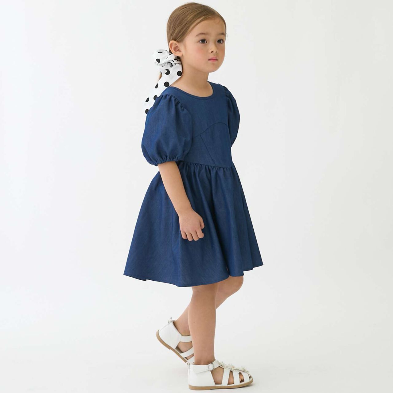 Link Puff Sleeve Peplum One-Piece Dress,Blue, large image number 1