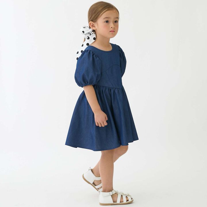 Link Puff Sleeve Peplum One-Piece Dress,Blue, medium image number 1