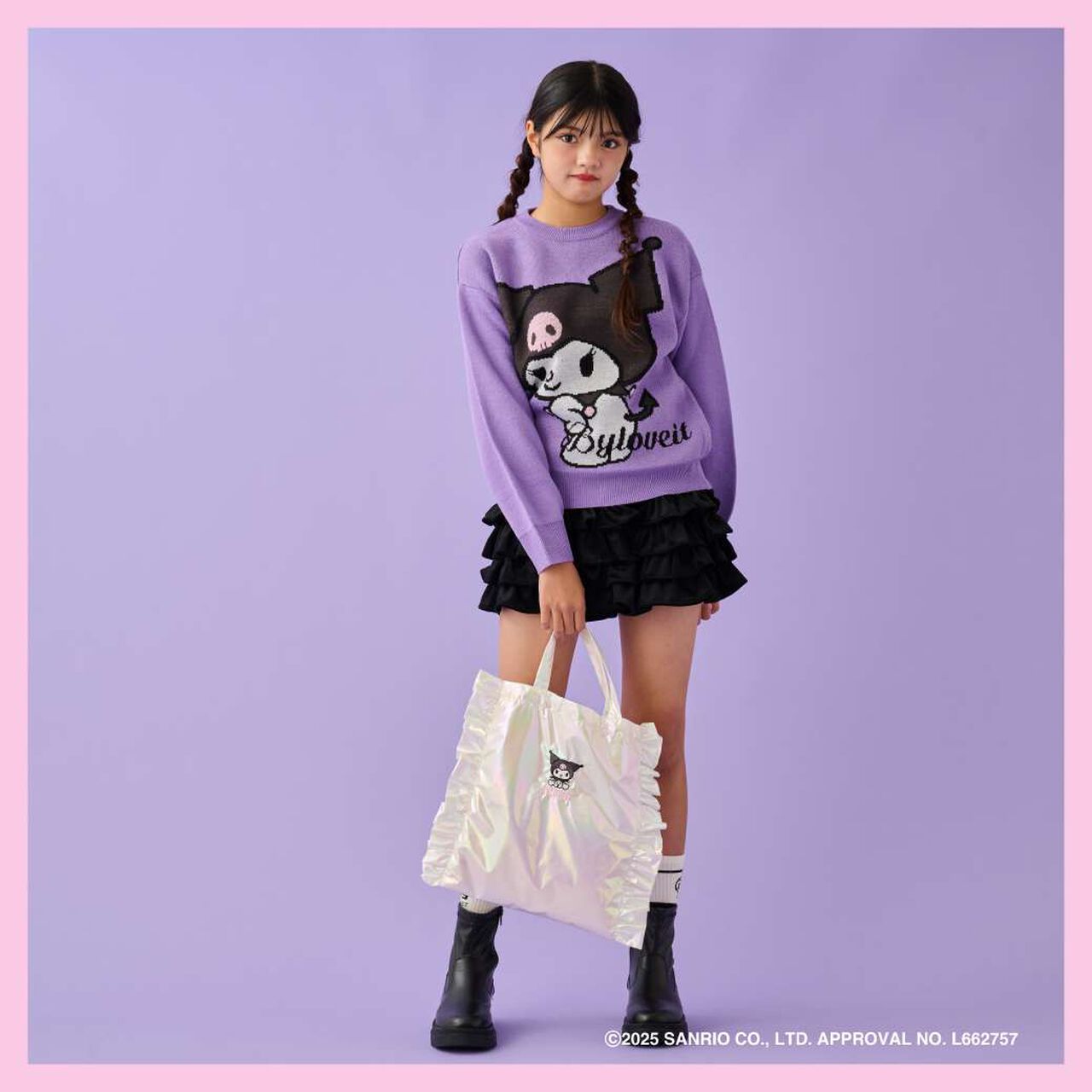 Kuromi Side Frill Bag,Pink, large image number 3