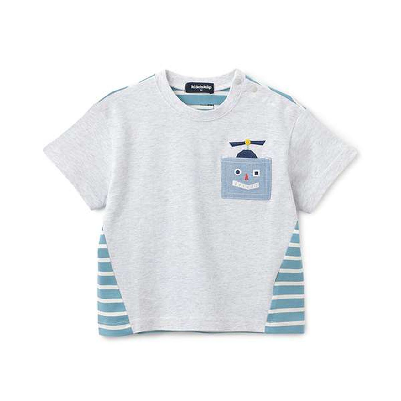 Robot Pocket Stripe Pattern Short Sleeve T-Shirt,Smoke white, large image number 0