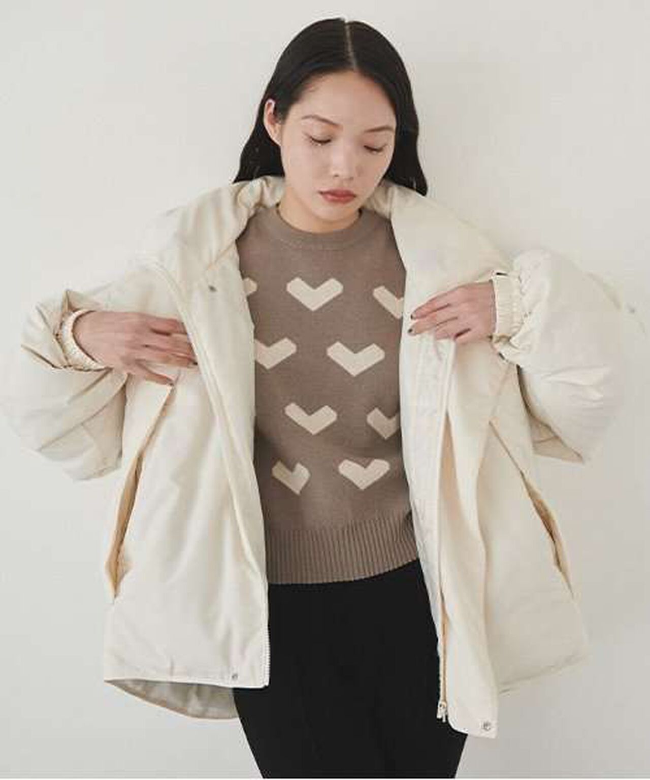 Heart Pattern Knit Pullover,Greige, large image number 11