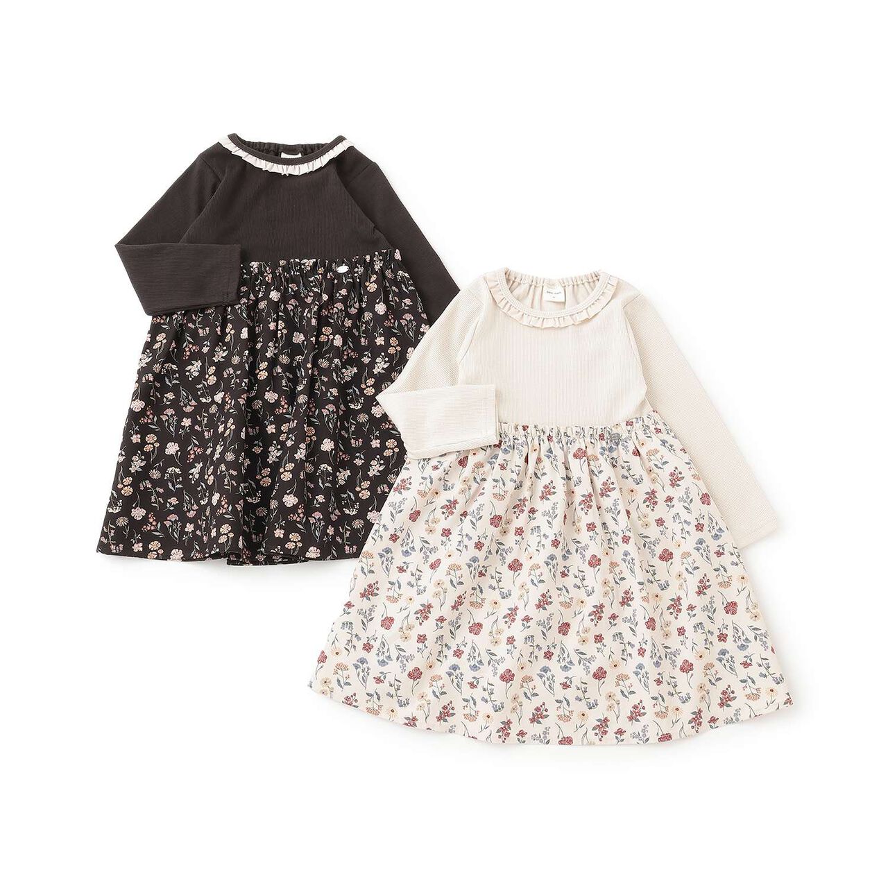Floral Pattern Docking One-Piece Dress,Milky white, large image number 7