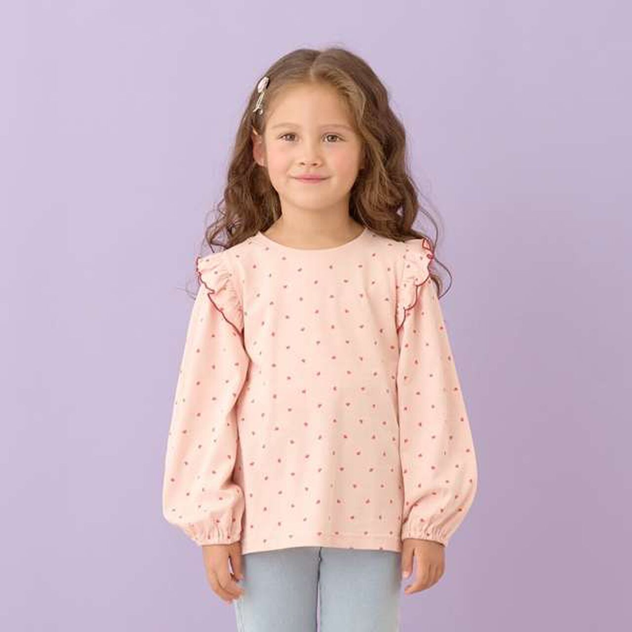 Non-Deforming Frill Sleeve Patterned T-Shirt,Navy, large image number 16