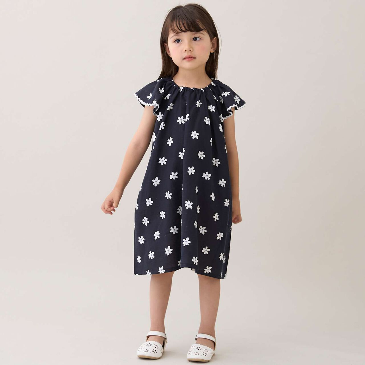 [Link] Cotton Rayon All-Over Pattern Short-Sleeve One-Piece Dress,Black, large image number 0