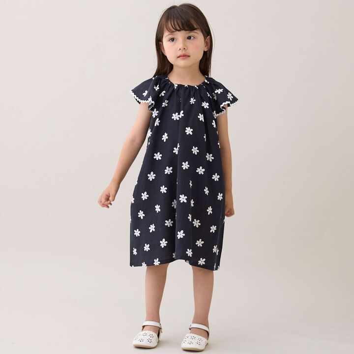 [Link] Cotton Rayon All-Over Pattern Short-Sleeve One-Piece Dress,Black, medium image number 0