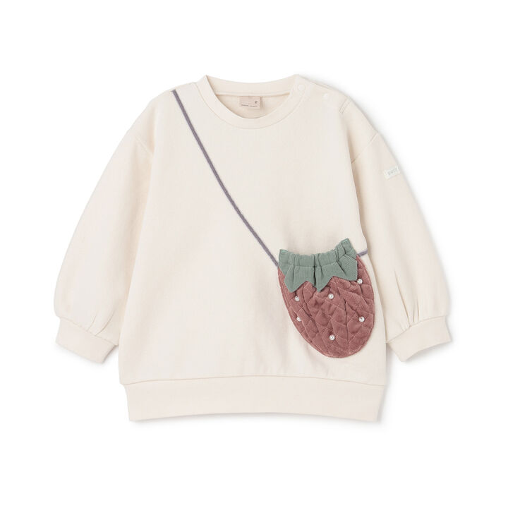 Wool Lined Strawberry Small Shoulder Bag Sweatshirt,Ivory, medium image number 5