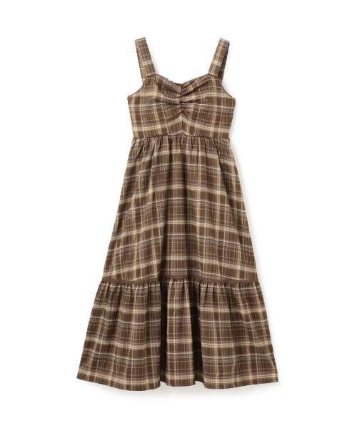 Gathered Checkered One-Piece Dress [Korean Fashion] | Narumiya