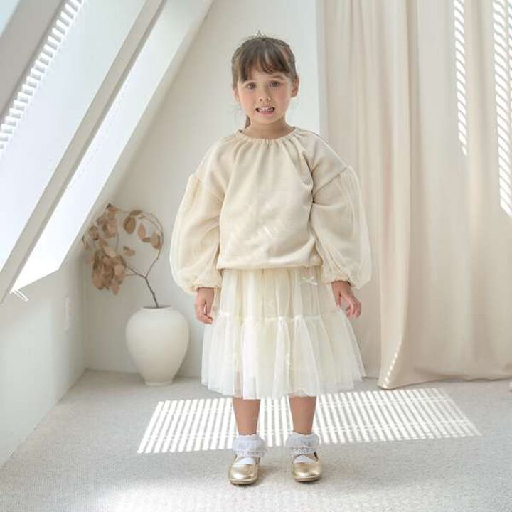 Wool Lined Tulle Sleeve Pullover,Top gray, medium image number 3