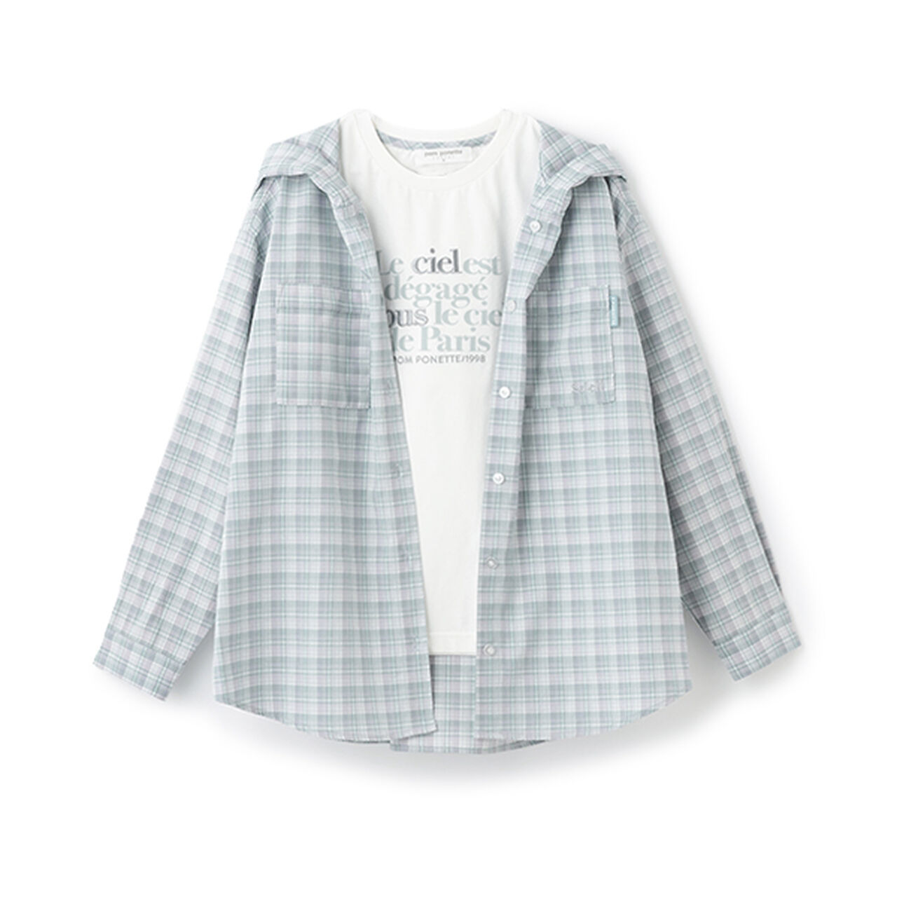 Long Sleeve Shirt Parka + Long Sleeve T-Shirt Set,Blue gray, large image number 9