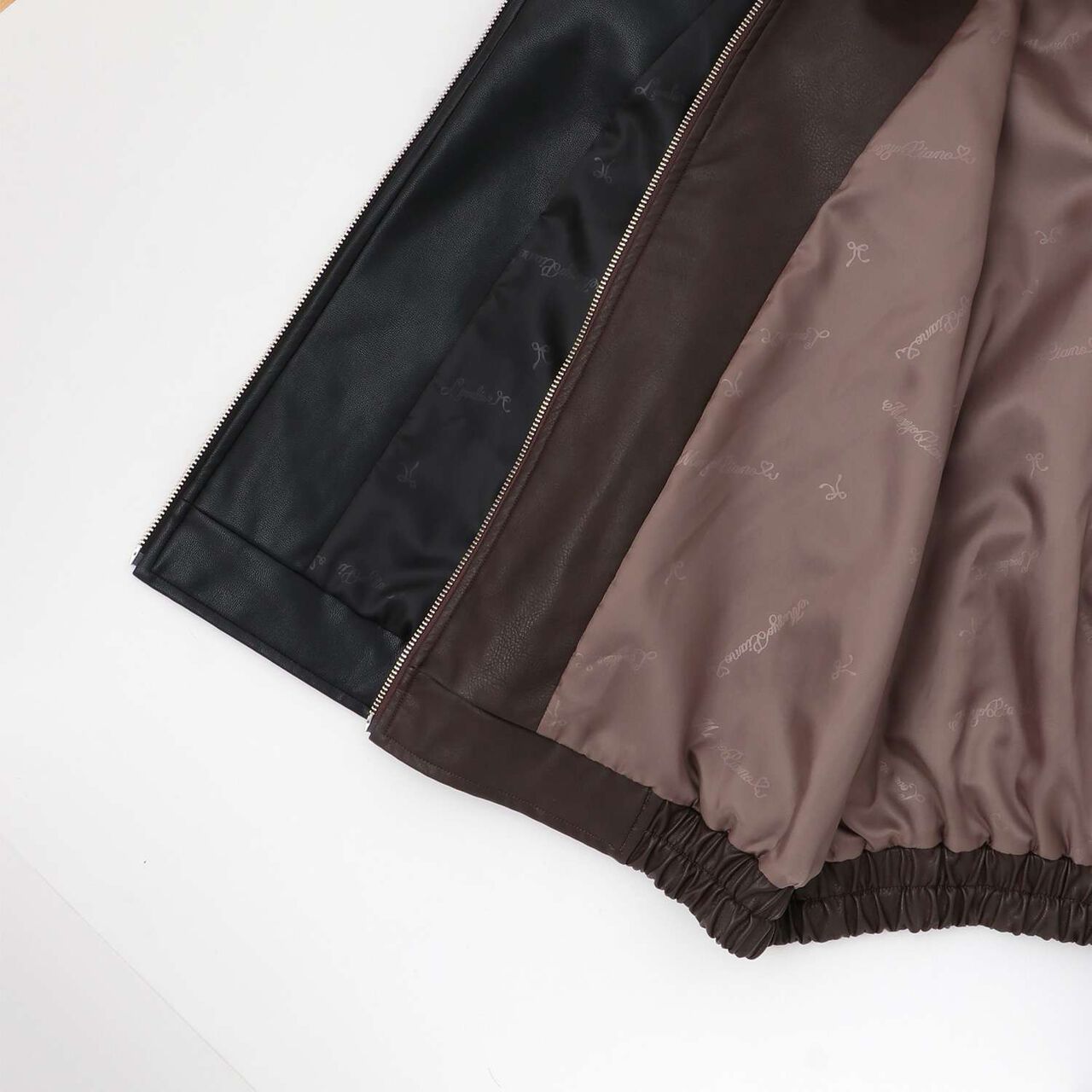 Ribbon Appliqué Faux Leather Jacket (with Faux Fur Collar),Dark brown, large image number 7