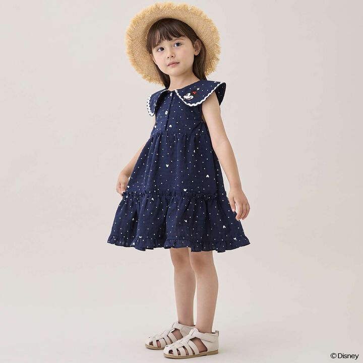 [Disney] Collar Embroidered Tiered One-Piece Dress,Navy, medium image number 1