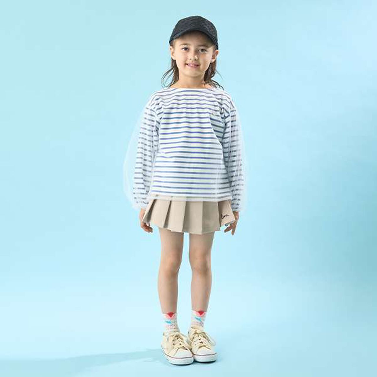 Soft Cotton Tulle Layered Stripe Boat Neck T-Shirt,Blue, large image number 25